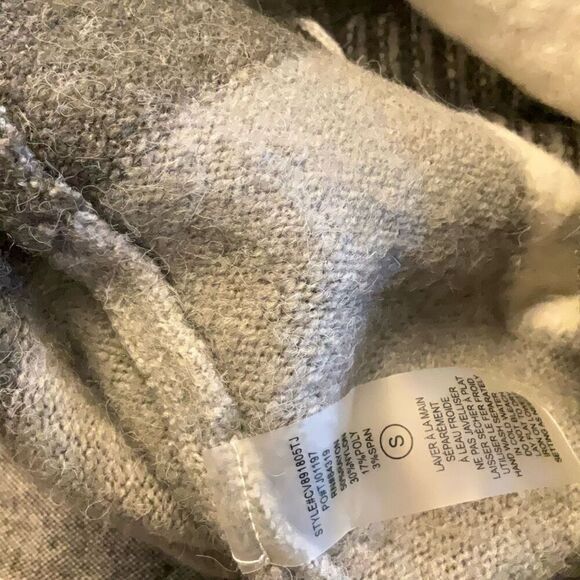 Cyrus Open Patchwork Coatigan/Sweater Coat. S. Grey and Cream Colorblock - Picture 12 of 12